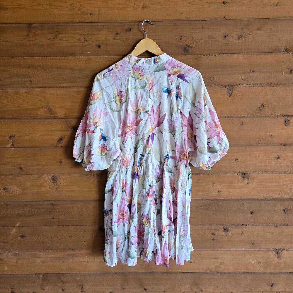 H&M Floral Tunic Dress Cream Cottagecore Boho Preppy Watercolor M Flowy Summer - Picture 3 of 5